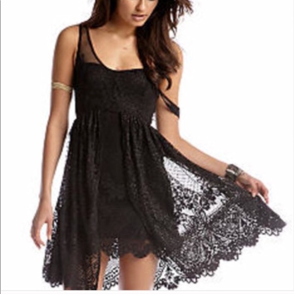 Free People Dresses & Skirts - Free People Salinas Foil Print Lace Dress in Black